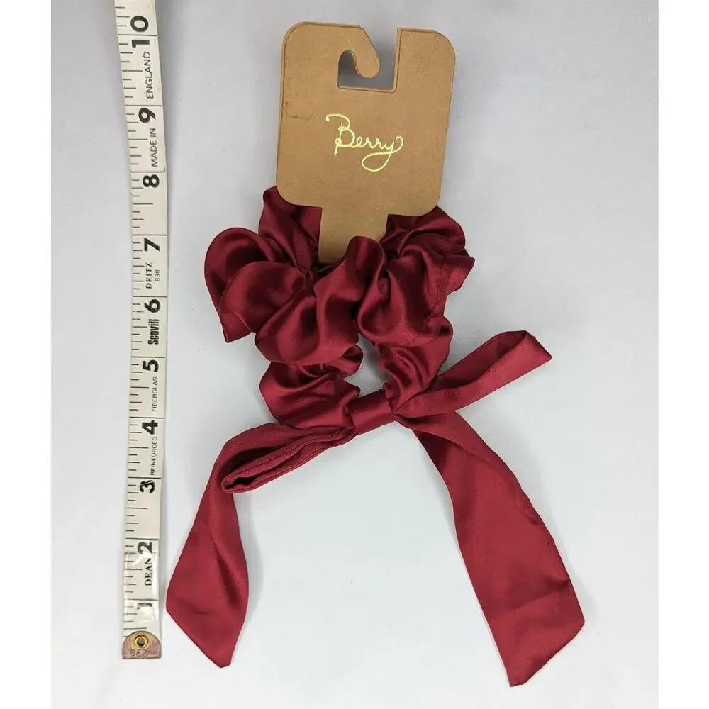 Berry Holiday Red Hair Scrunchie Bow Set Ponytail Holder Accessories